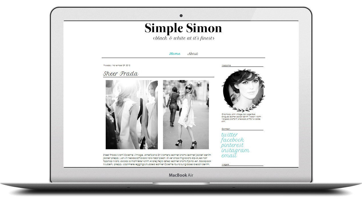 Premade Blogger Template Simple Simon - Black & White