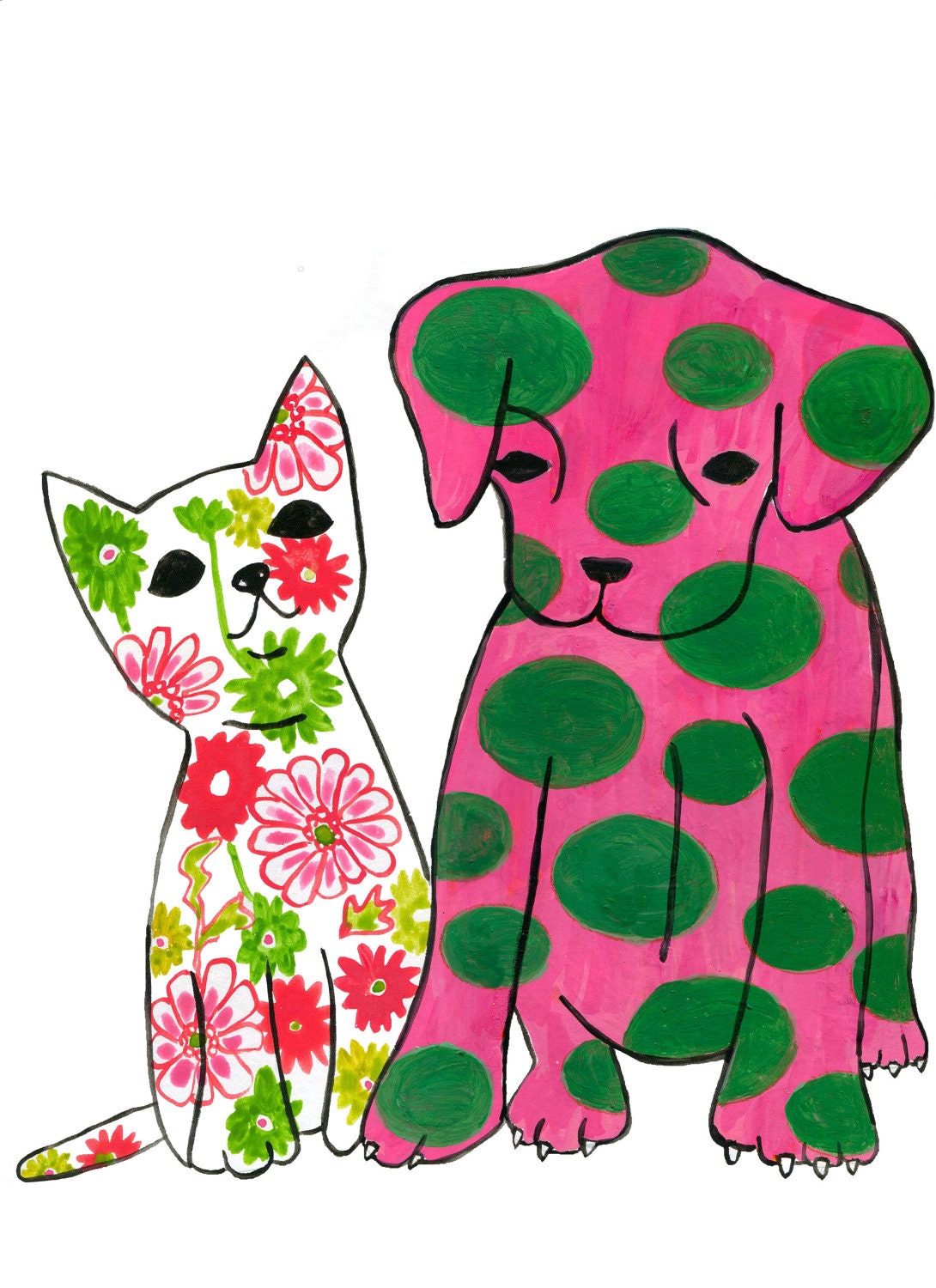 Nursery art, Dita and Floyd, children's art, kitten illustration, puppy illustration, vintage illustration
