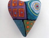Love Folkart Ceramic Heart Wall Sculpture Pillow -  Abstract graffiti Valentine