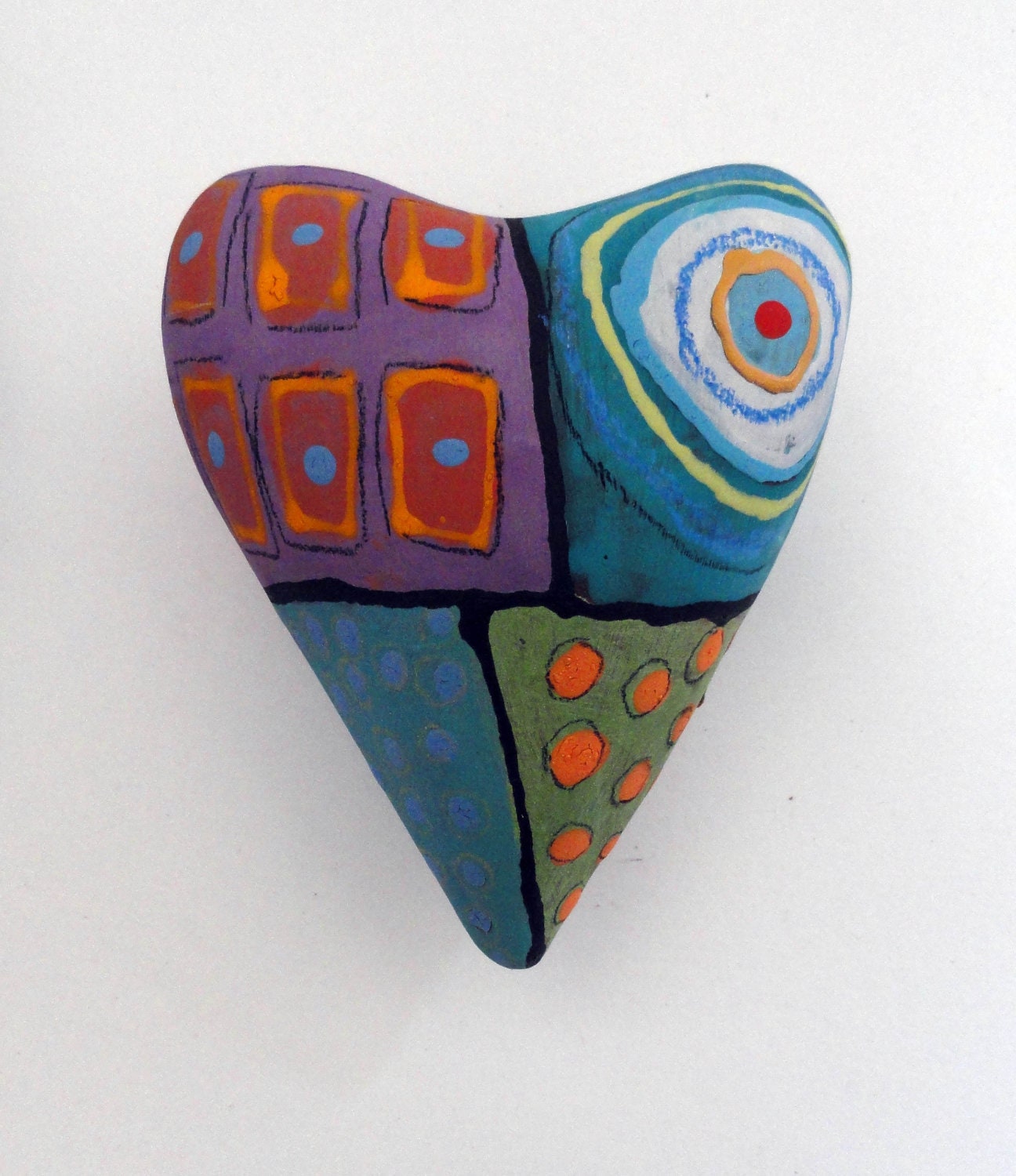 Love Folkart Ceramic Heart Wall Sculpture Pillow -  Abstract graffiti Valentine