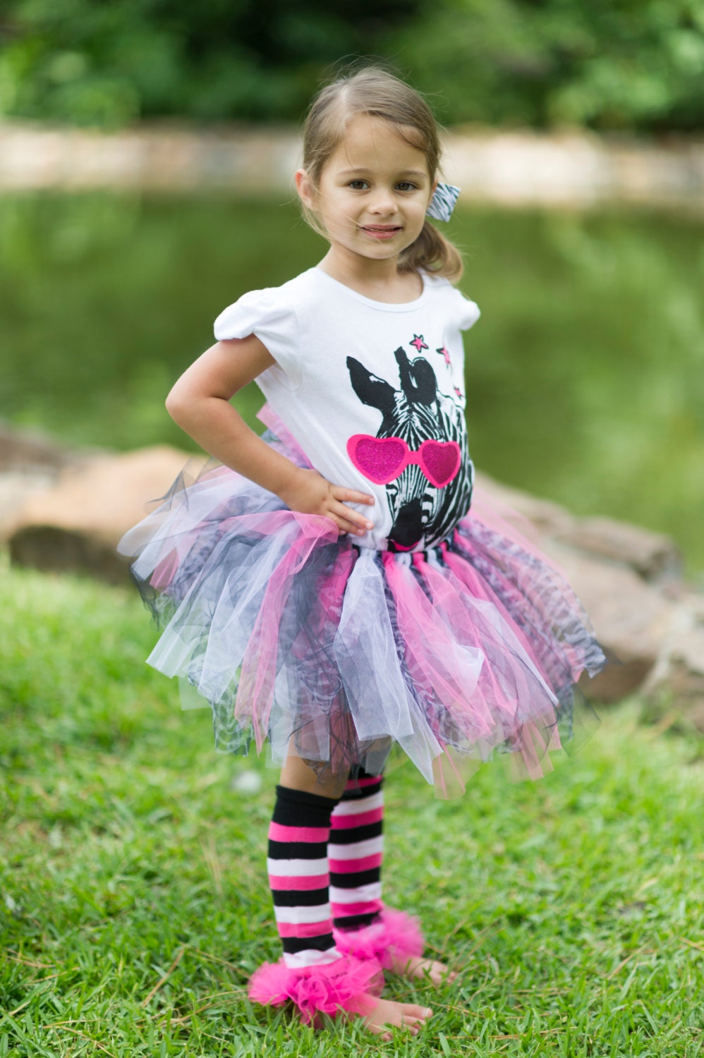 Zebra Tshirt, Tutu and Flower Hair clip 3pc set girls Perfect for Birthday Party, for photos and let everyone know its her special day