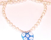 Pearl necklace blue millefiori faux pearls