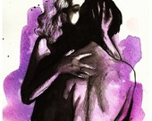 Lovers Embrace Ink and Watercolor Illustration 8x10 Print