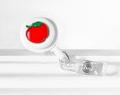 Red Apple Badge Reel Holder Retractable with Pocket/Lapel Clip Back to School Supplies Great Gift for Teachers