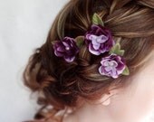 eggplant flower hair accessory, purple flower hair pins, bridal hair accessory, bridal hair accessories - FLEURIE - wedding flower