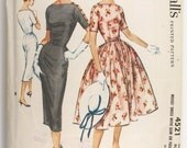 McCall's 4521 Vintage 1950s Cocktail Dress Pattern Bust 32 Sleeve Cut-Outs Full or Slim Sheath Skirt