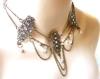 Anna Karenina inspired necklace Antique brass filigree necklace infused with Russian Victorian elegance and tons of crystals