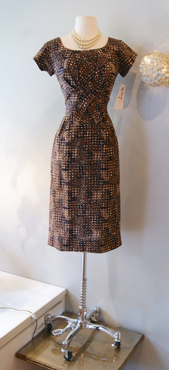 50s Dress // Vintage 1950's Python Print Wiggle Dress