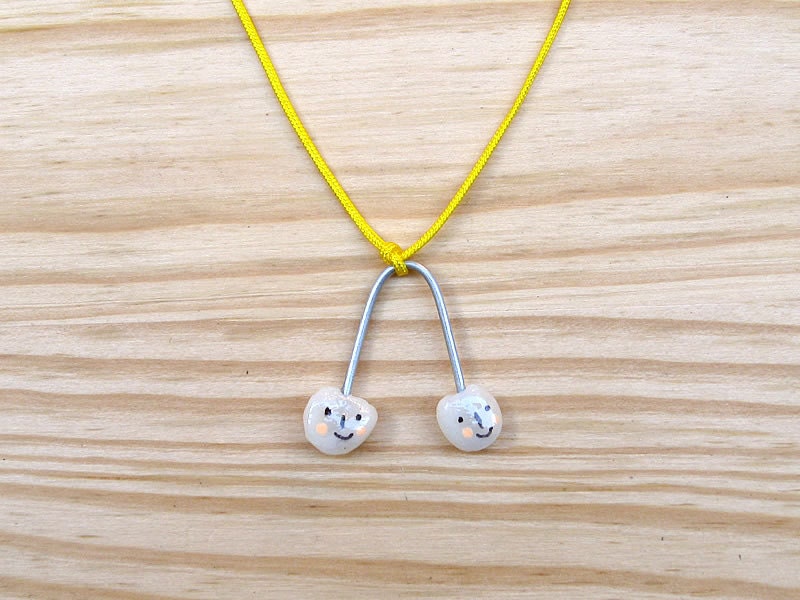 Cherries. One-of-a-kind Handmade Porcelain Pendant.