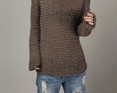 Simple is the best - Hand knitted woman sweater Eco sweater oversized in Brown