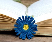 Crochet Flower Bookmark Blue Aster Handmade Bookmark