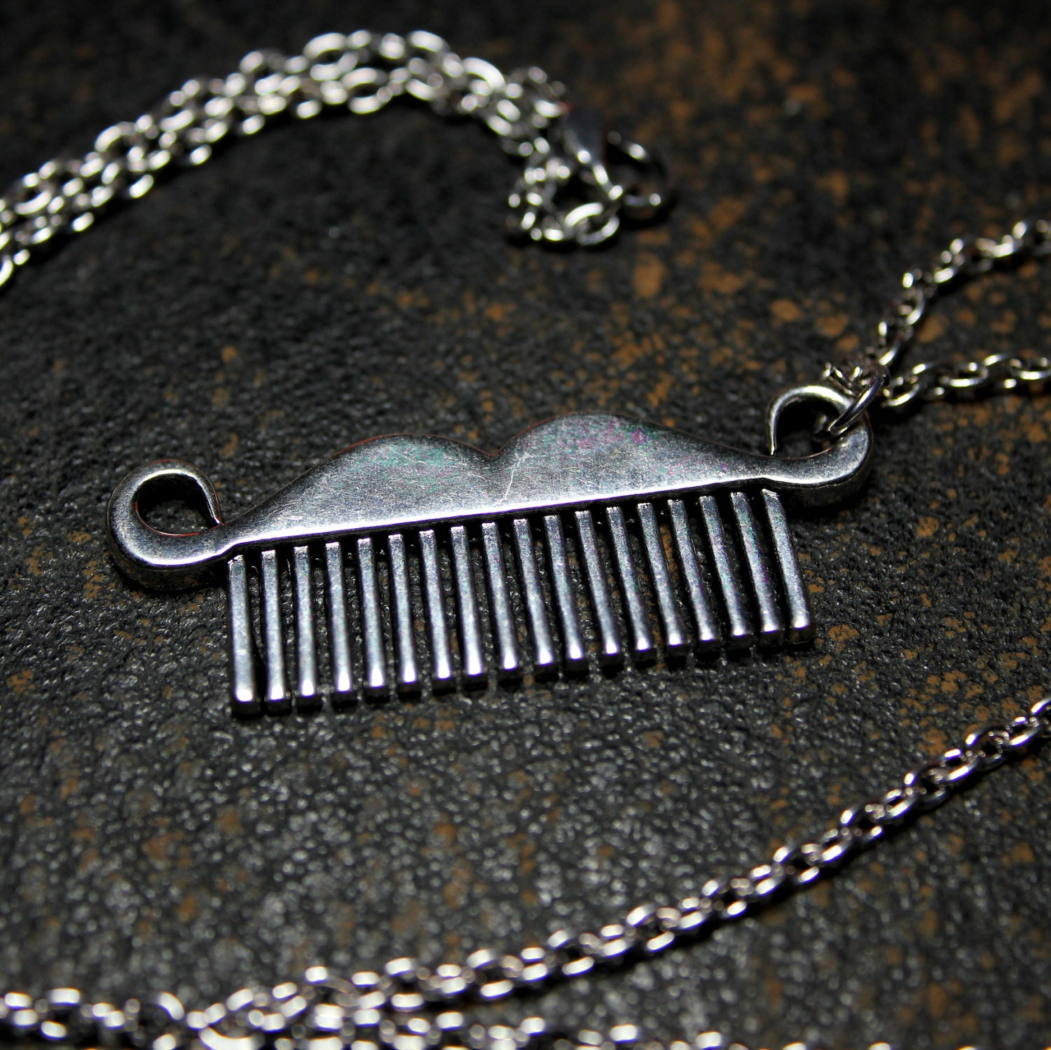 Silver Moustache Comb Necklace Metal Mustache Comb Pendant Movember