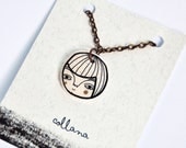girl necklace - plastic charm handpainted