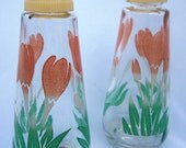 Pink Mint Green Tulip Salt Pepper Glass Shaker Vintage Flower Cream Top