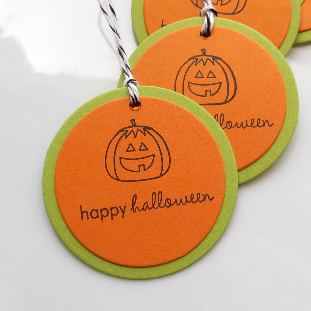 Happy Halloween Tags Pumpkin - Set of 6 - Halloween Party Tags Pumpkin Tags Trick or Treat Tags Il_570xn