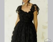 black lace ruffle ribbon vintage 1960s party dress