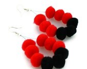 fiber felt jewelry pompom earring dangles in red and black gifts for her under 25 big bold colors