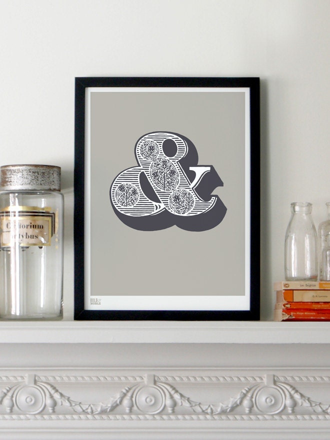 Illustrated Ampersand in Putty/Charcoal - decorative screen print