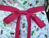WOMENS FULL APRON handmade cotton red green pink white rick rack holiday holly