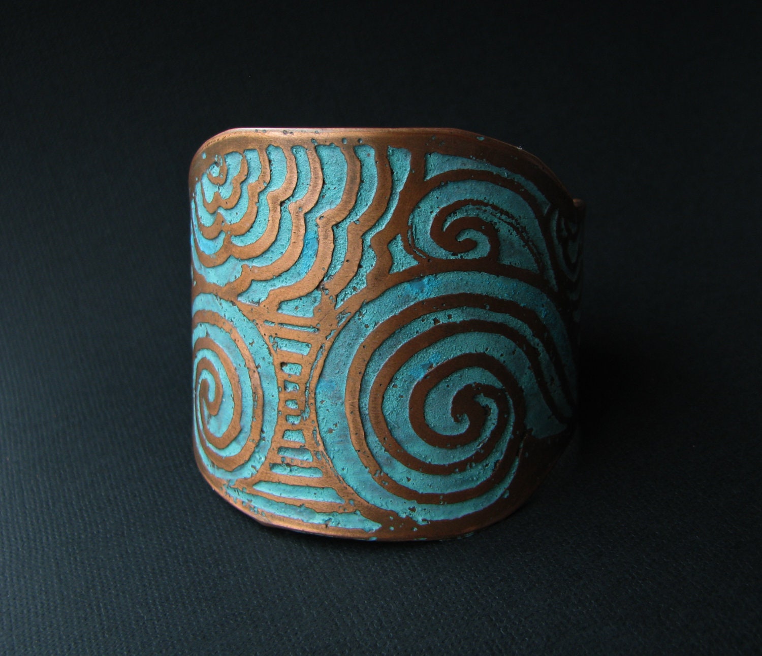 Etched Copper Cuff - Sea Swell Design - Unisex Bracelet -  Etched Metal - handmade copper jewelry