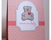 Pink Welcome Little Baby Handmade Greeting Card