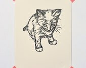 Kitten (drawing in thread)- Letterpressed Print
