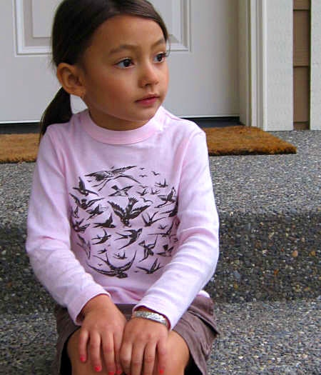 On Sale, Organic Light Pink Birds Bodysuit, long sleeve, perfect baby girl shower gift, flock of flying birds