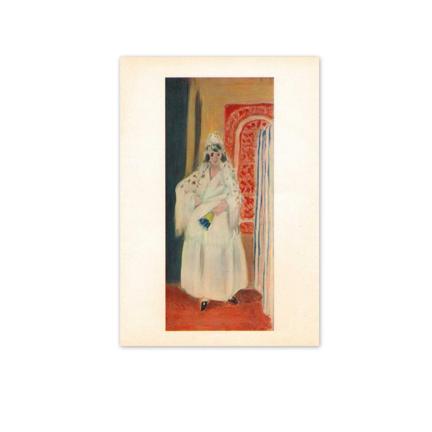 The Spanish Girl in a White Dress, 1921. Vintage 1940s Matisse French Fine Art Print. 4" x 8". Ready to Frame.  (No. 281)