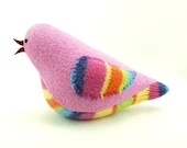 Eco Friendly Home Decor Bird Felted Wool in Bright  Colors Pink Lamb Wool Stuffing Up Cycled Height 4"