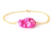 Neon Pink Magnesite Gold Chain Minimalist Bracelet - Nugget
