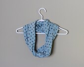 Blue Polka Dot Infinity Scarf. Circle Cowl Scarf. Tube Scarf. Soft Jersey Fabric. Winter Blue Fashion