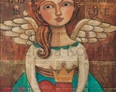 God is Love 11x14 print on wood by Teresa Kogut