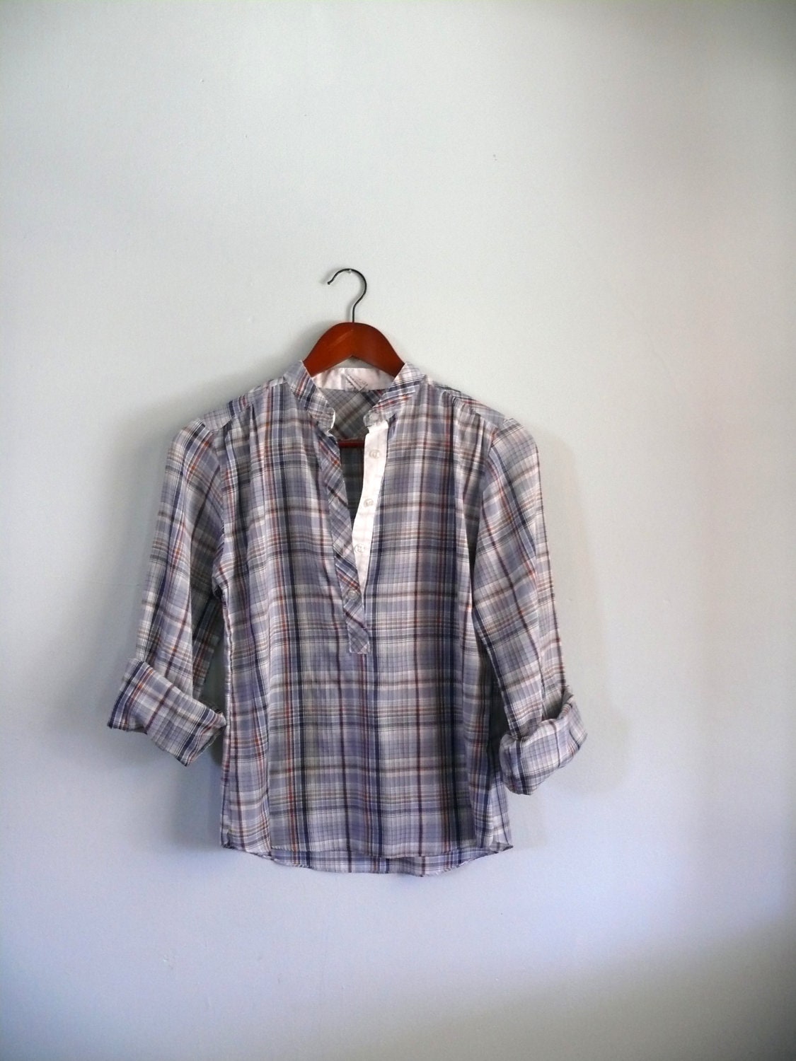 1970s blouse // plaid henley // tunic