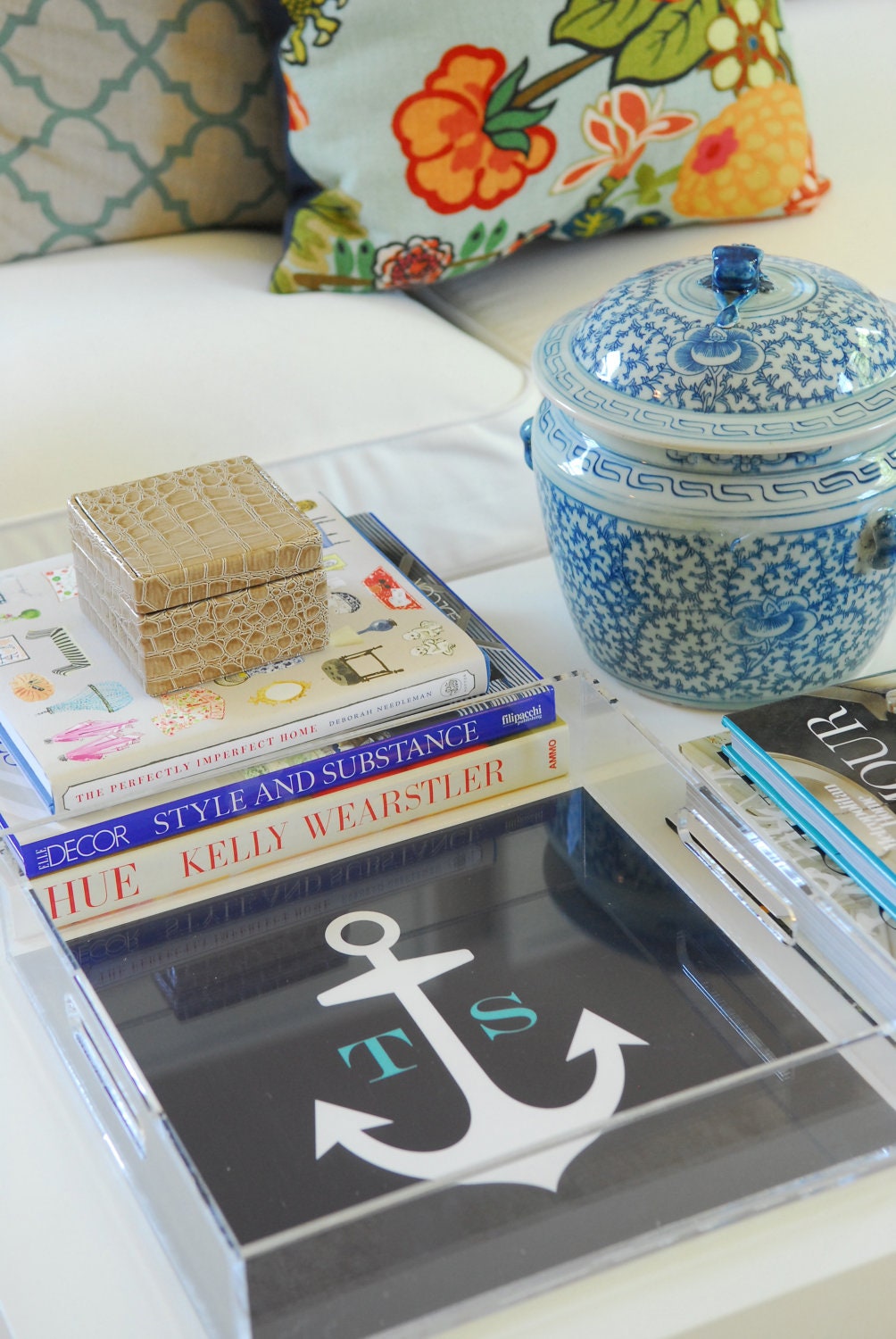 Personalized Lucite Tray - ANCHORS AWAY Collection, you pick color