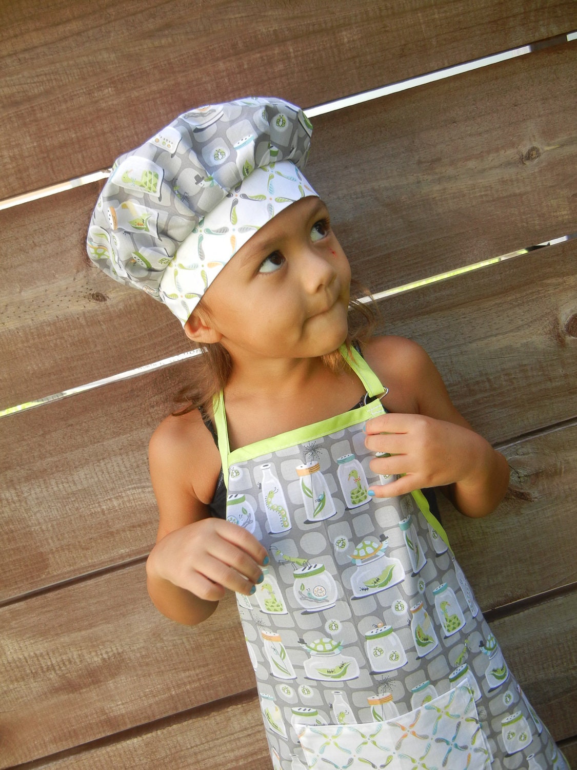 Boys Apron and Chef Hat with Bugs In a Jar