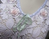 Vintage Kitty.. needle lace .. pastel green and lilac.. shabby chic tunic dress.. hand dyed..  med - large
