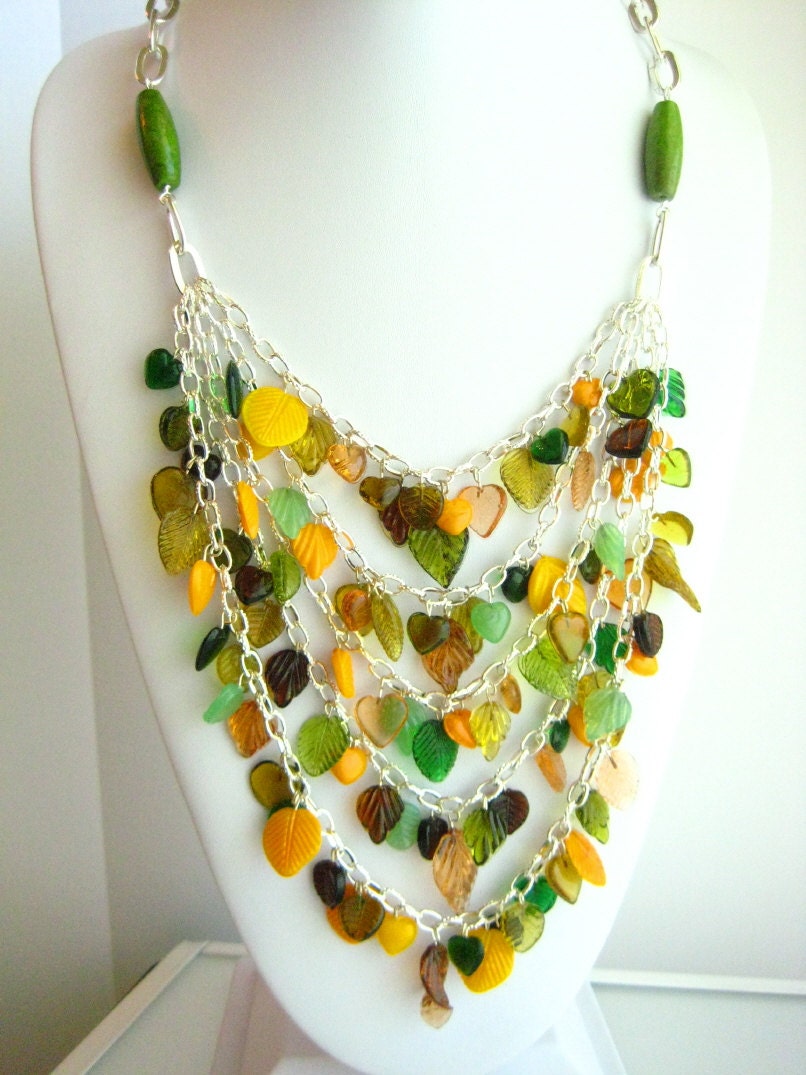 Falling Hearts Falling Leaves - Bib Statement Necklace zoeJaneJewels
