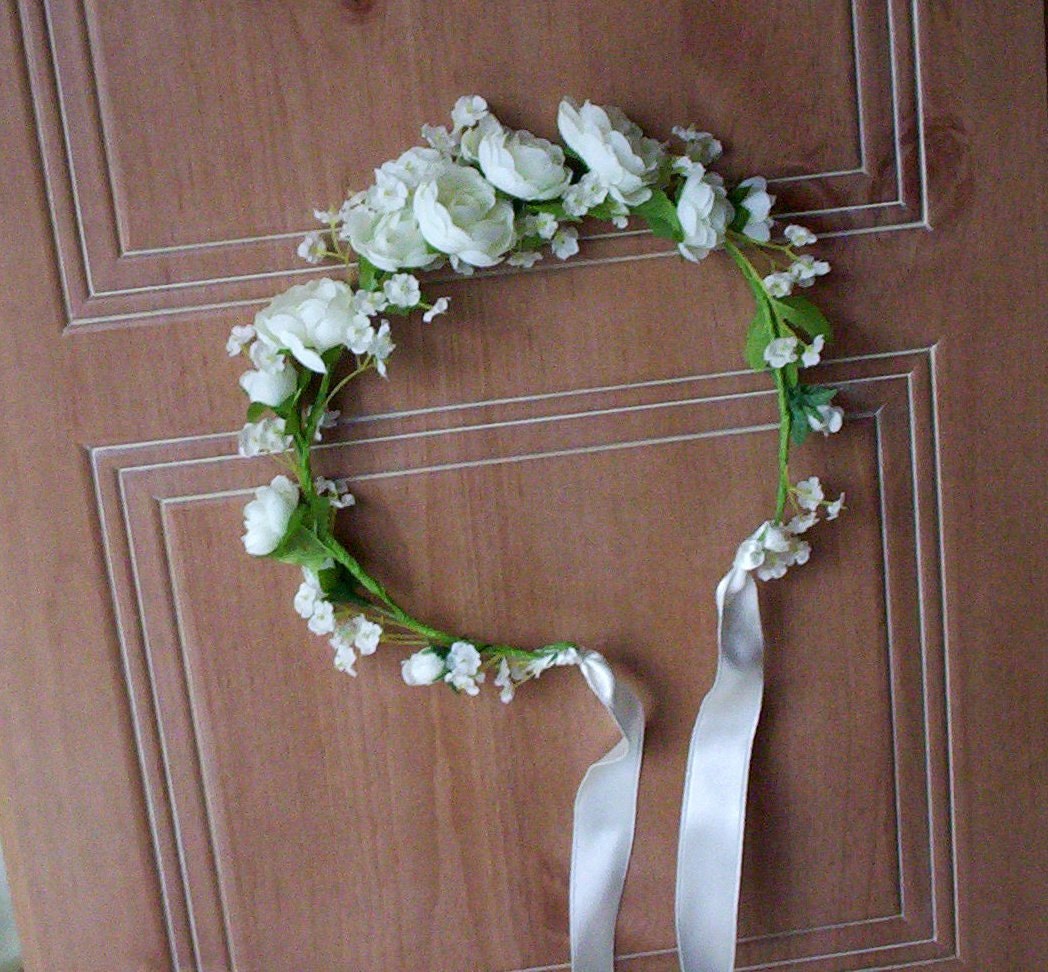 Bridal party Wedding Accessories silk flower Hair Crown romantic Bridal headpiece Ivory ranunculus Country Bride headwreath hair headband