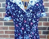 Vintage 70s Blouse Flying Birds Blue
