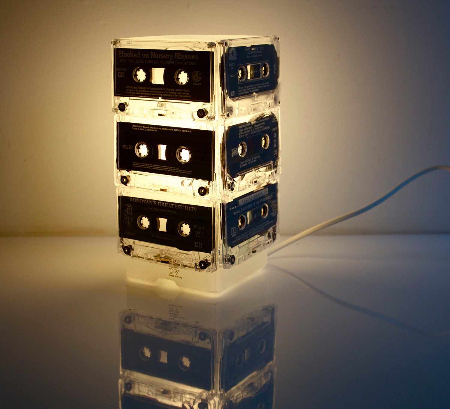 Glass Audio Cassette Tower Night Light Mood Light - Mains Power