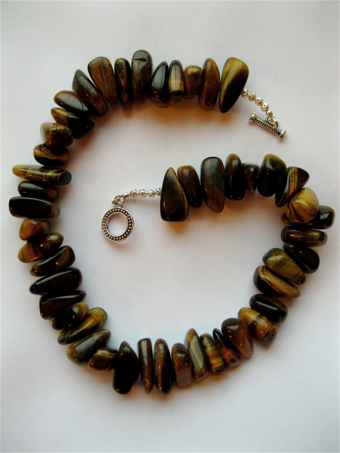 Chunky Tiger's Eye Necklace - Brown Black Statement Shiny Jewelry Natural