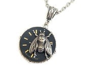 SALE Steampunk Necklace Fly Wedding Bridal Bride Groom Fantasy Insect Wings Vintage Watch Face Noir Gothic Jewelry Steam Punk Jewellery