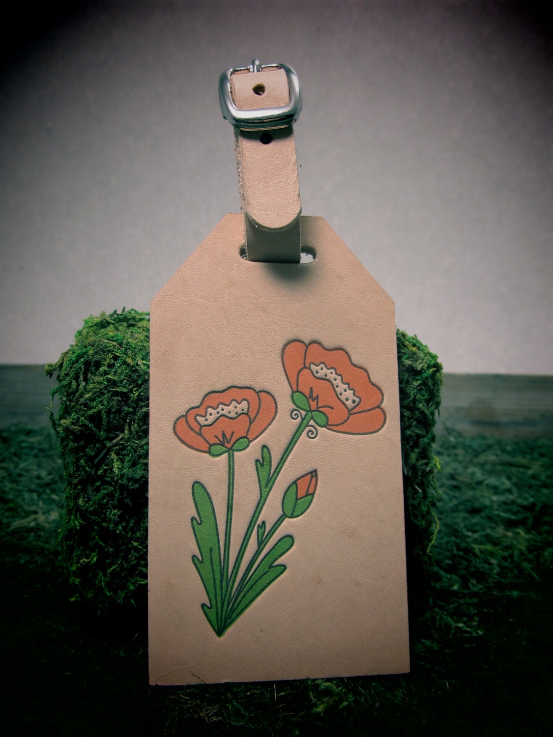Poppy Letterpress Leather Luggage Tag