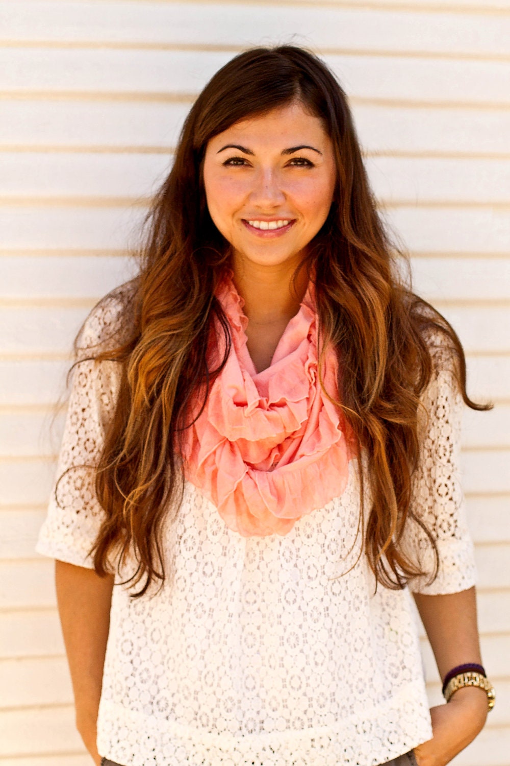 Infinity Ruffle Scarf Apricot - Infinity Scarf