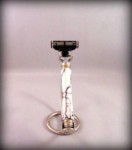 Majestic Mach 3 Razor with White Wild Horse Jasper Tru-Stone Hand Crafted Handle