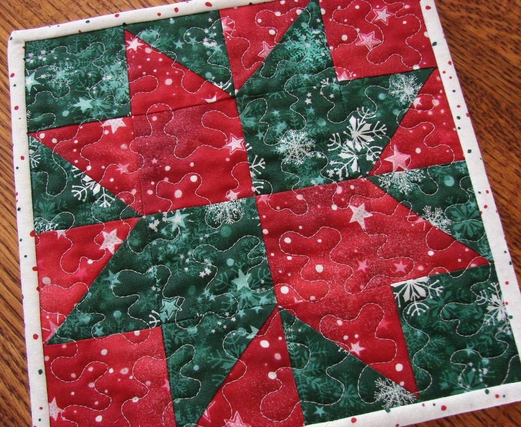 Christmas Star Mini Quilt Candle Mat Mug Rug
