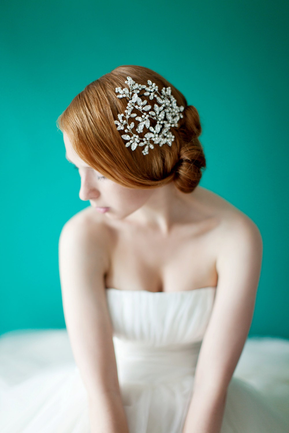 Wedding, Floral Bridal headpiece, Crystal Headpiece, Wedding Hair Accessory, Ivory, Silver - Style 229