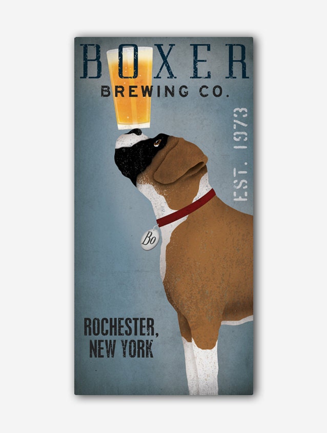PERSONALIZED Made to Order BOXER  Dog Brewing - Stretched Canvas Wall Art  Ready-To-Hang  10x20x1.5 Custom Beer