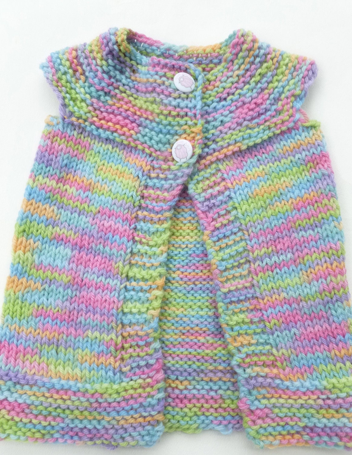 Hand knit wool vest size 9-12 months variegated pastels ready to ship