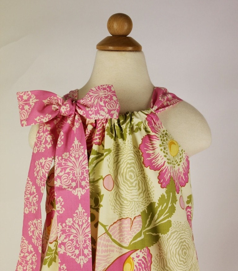 Childrens Pink Poppies Pillowcase Dress, Toddler, Girl and Baby dress handmade by Sarah Rose, wholesale clothing and accessories